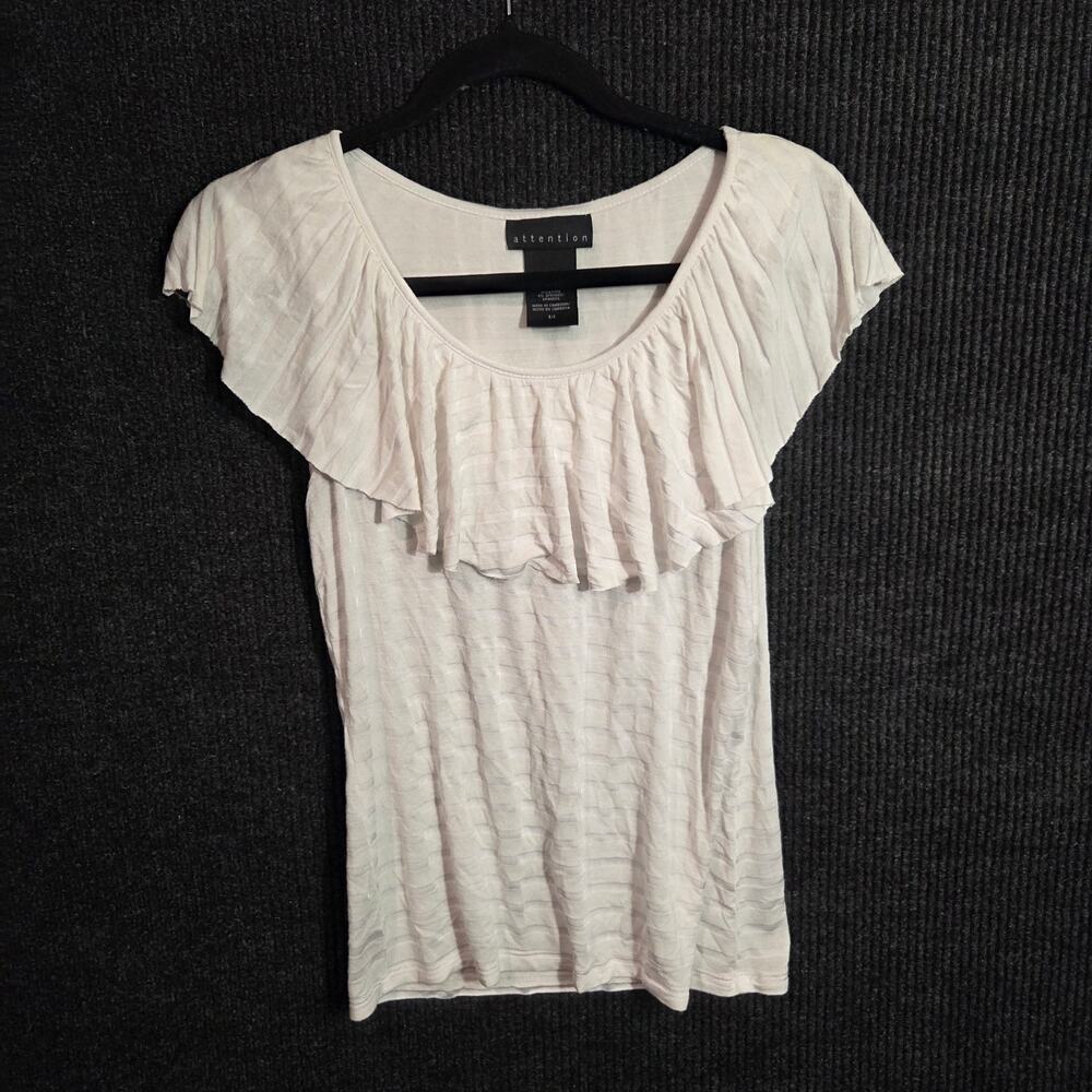Attention White Ruffle Collar Top Womens Small Y2K Coquette Flounce Short Sleeve